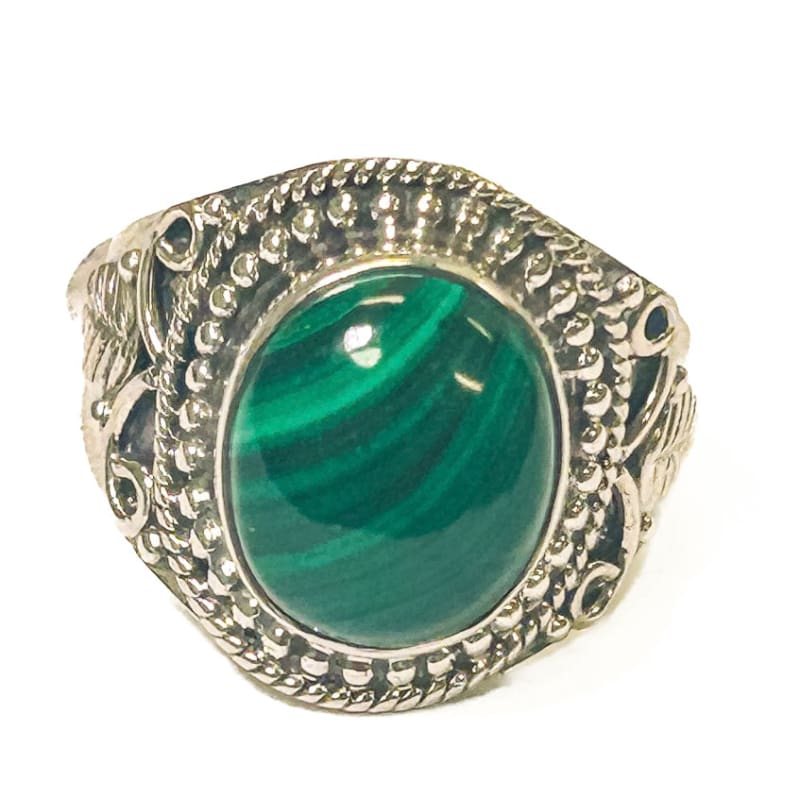 Vintage 925 Sterling Silver Round Malachite Ring - Size 8 - Frijja, LLC