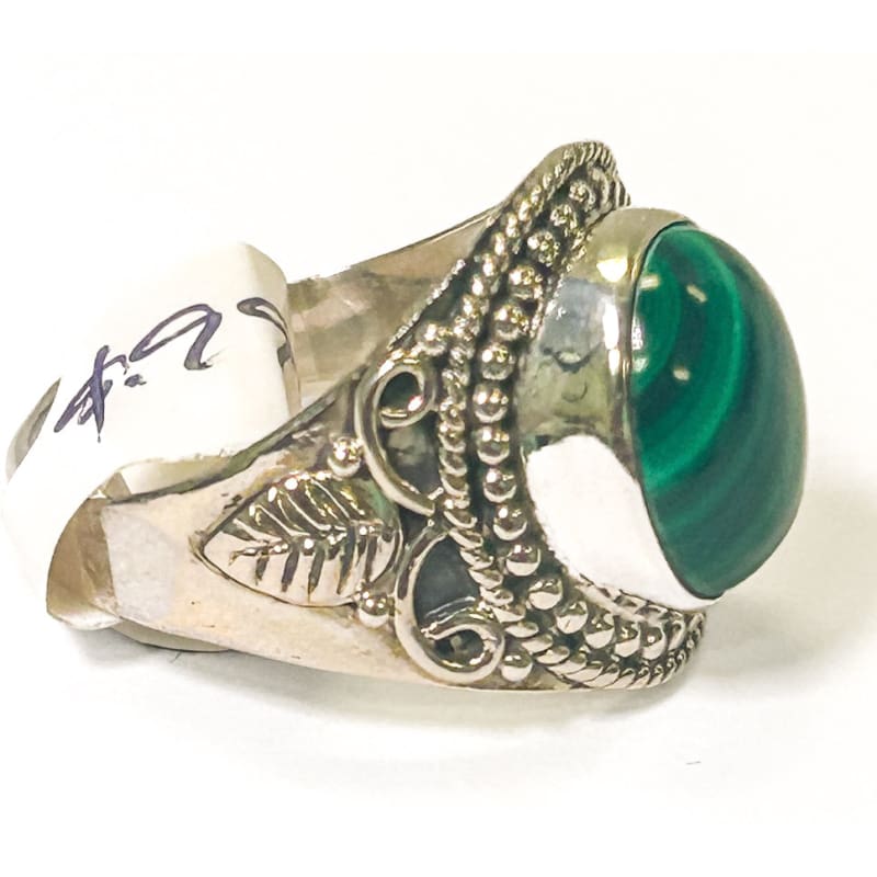 Vintage 925 Sterling Silver Round Malachite Ring - Size 8 - Frijja, LLC