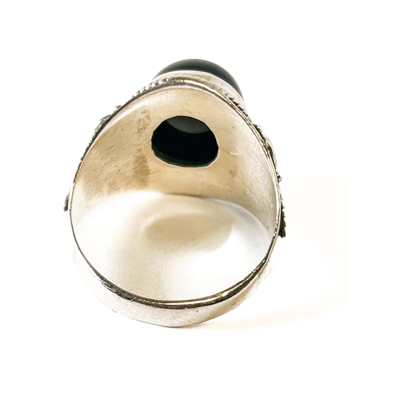 Vintage 925 Sterling Silver Round Onyx Ring - Size 7.5 - Frijja, LLC