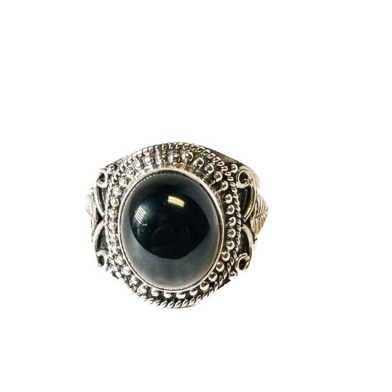 Vintage 925 Sterling Silver Round Onyx Ring - Size 7.5 - Frijja, LLC
