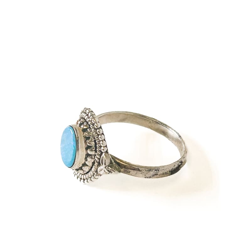 Vintage 925 Sterling Silver Round Turquoise Ring - Size 8 - Frijja, LLC
