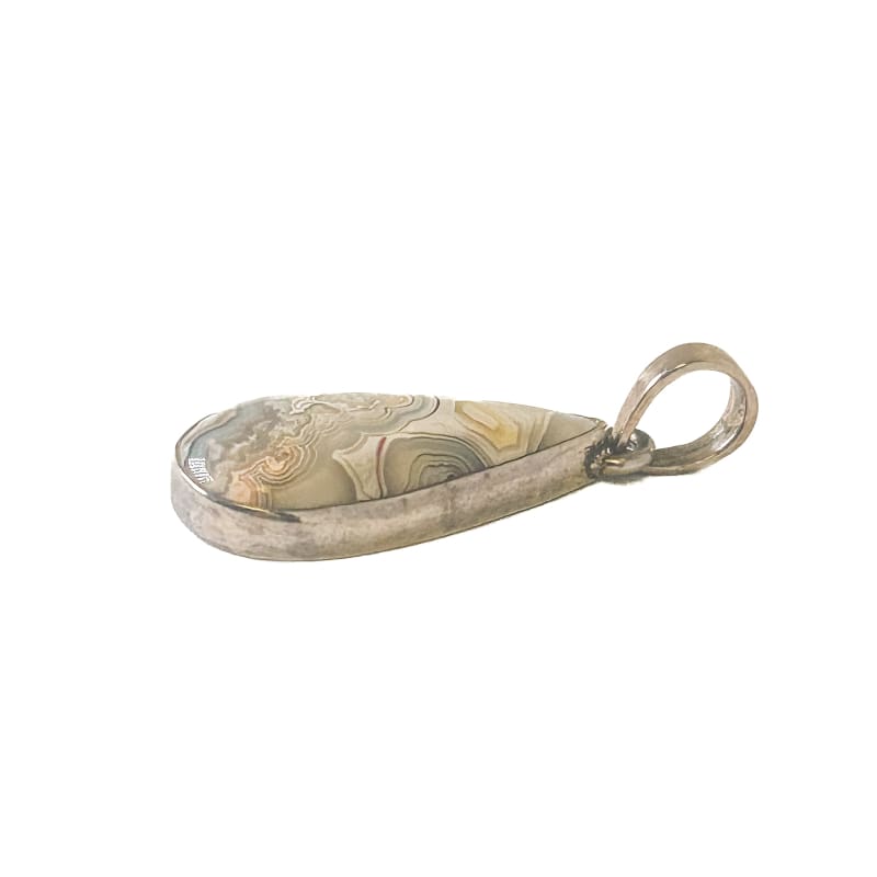 Vintage 925 Sterling Silver Teardrop Lace Agate Pendant - Frijja, LLC
