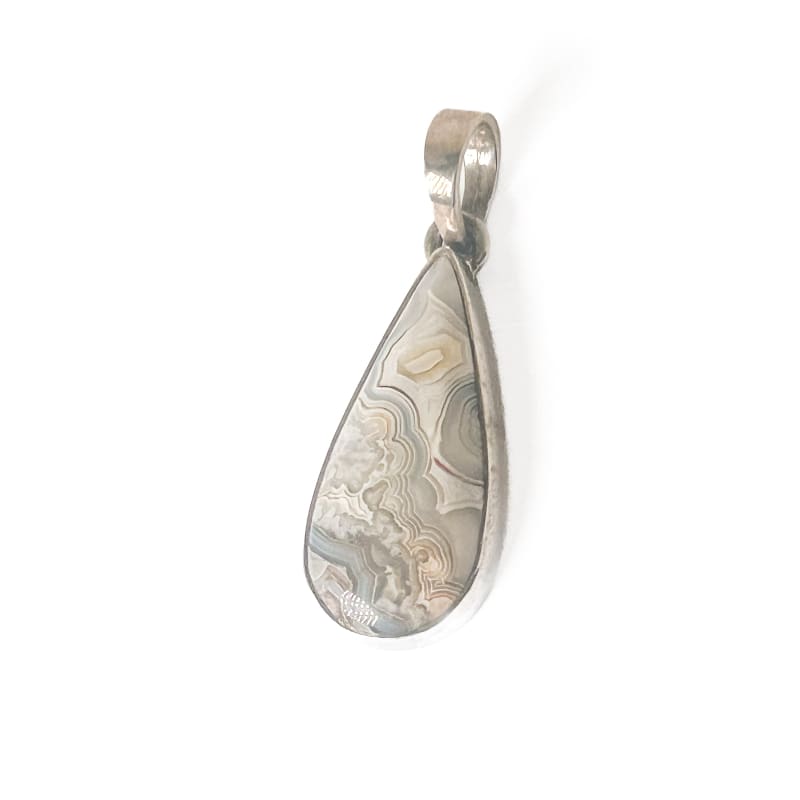 Vintage 925 Sterling Silver Teardrop Lace Agate Pendant - Frijja, LLC