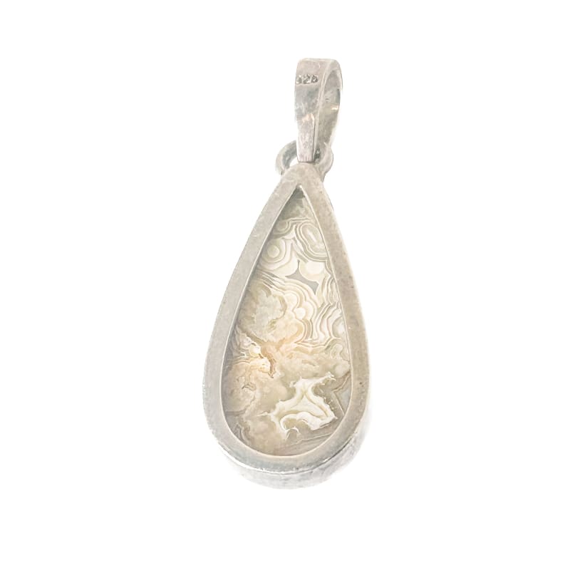 Vintage 925 Sterling Silver Teardrop Lace Agate Pendant - Frijja, LLC