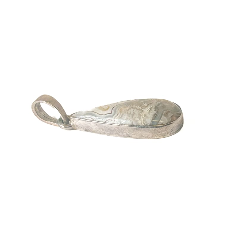 Vintage 925 Sterling Silver Teardrop Lace Agate Pendant - Frijja, LLC