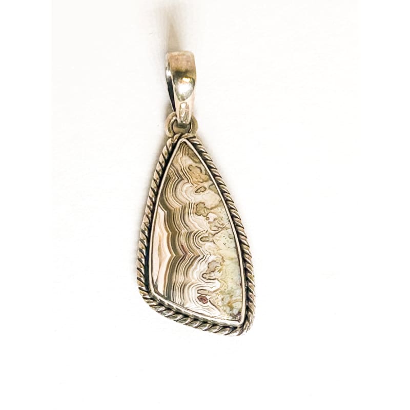 Vintage 925 Sterling Silver Triangle Lace Agate Pendant - Frijja, LLC