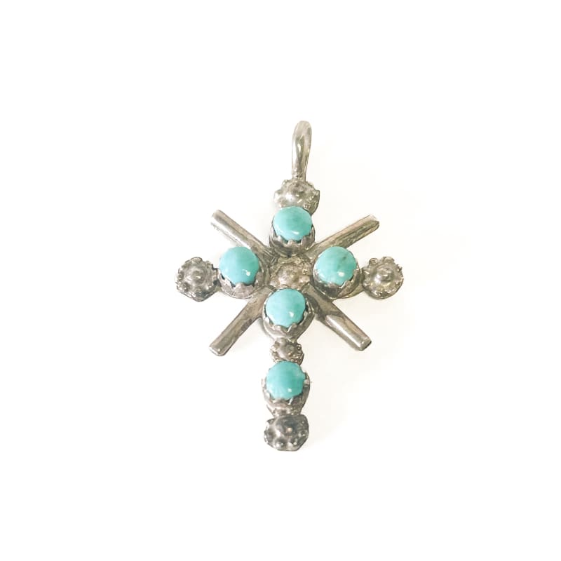 Vintage 925 Sterling Silver Turquoise Cross Pendant - Frijja, LLC