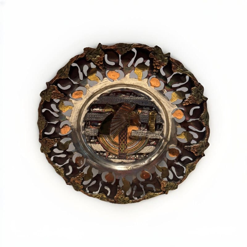 Vintage Egyptian Handmade 3D Engraved Copper Brass Plate Pharaoh - Frijja, LLC