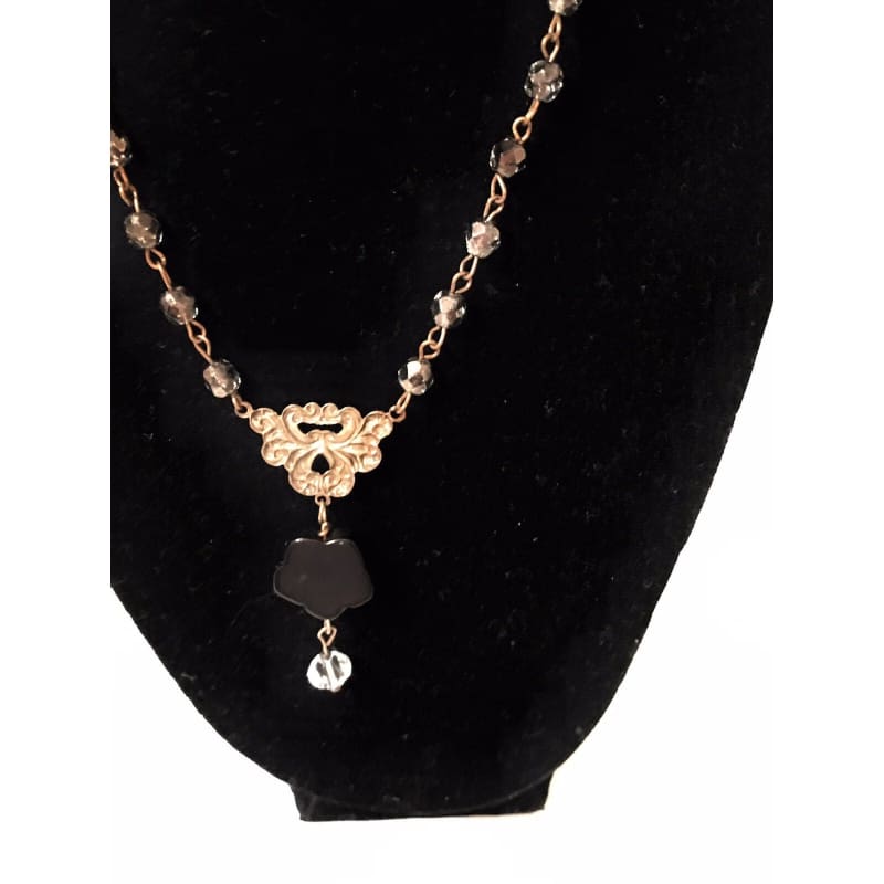 Vintage Fashion Jewelry Necklace w/ Black Rose Pendant 24” - Frijja, LLC