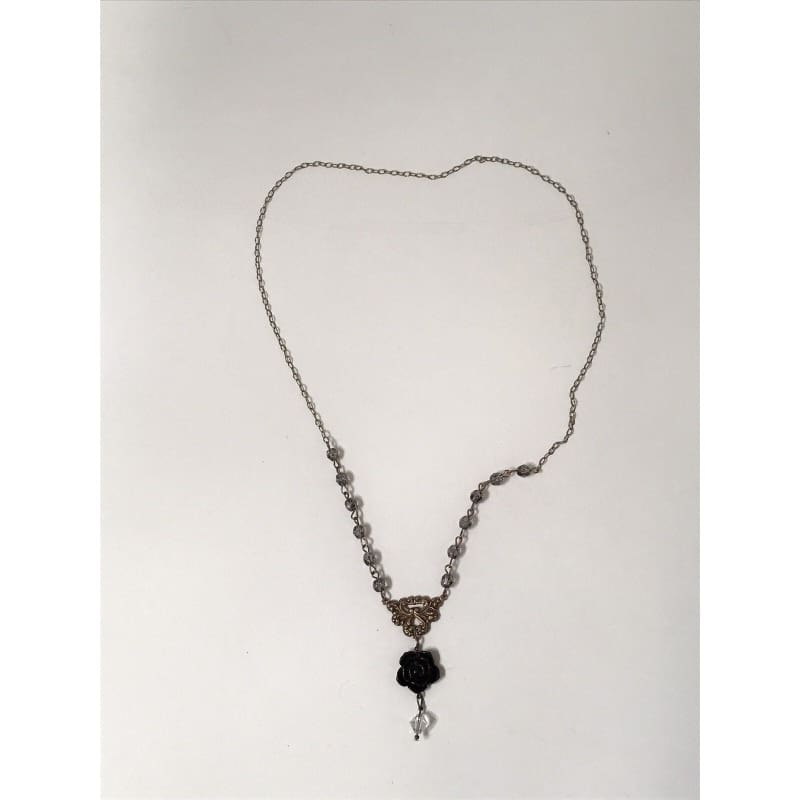 Vintage Fashion Jewelry Necklace w/ Black Rose Pendant 24” - Frijja, LLC