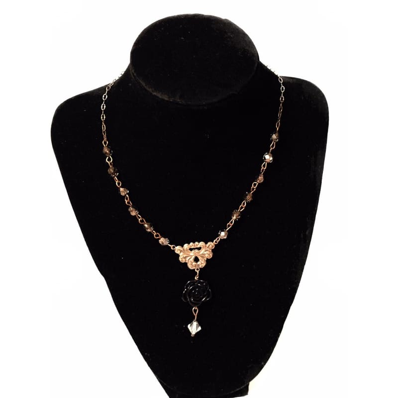 Vintage Fashion Jewelry Necklace w/ Black Rose Pendant 24” - Frijja, LLC