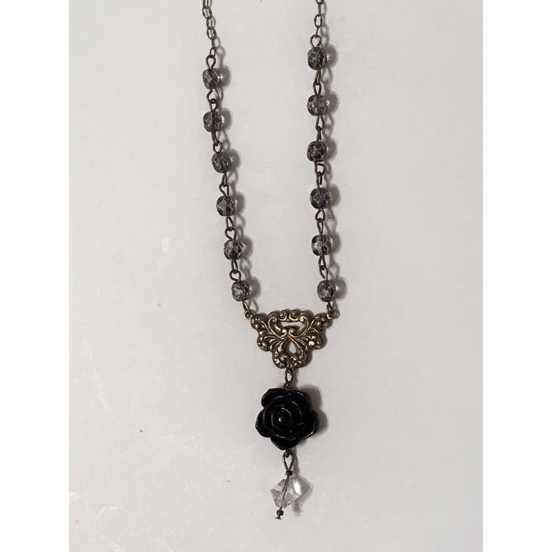 Vintage Fashion Jewelry Necklace w/ Black Rose Pendant 24” - Frijja, LLC