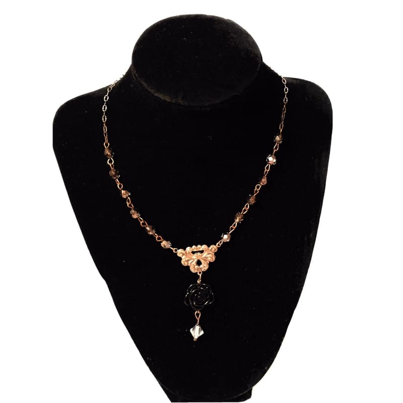 Vintage Fashion Jewelry Necklace w/ Black Rose Pendant 24” - Frijja, LLC
