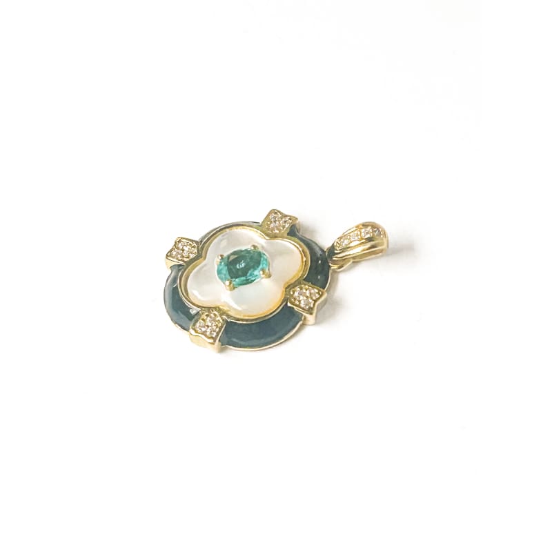 Vintage Gold Plated 925 Sterling Silver Apatite Mother of Pearl Pendant - Frijja, LLC