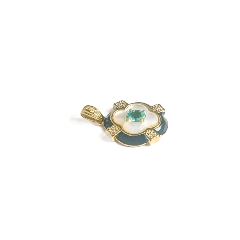 Vintage Gold Plated 925 Sterling Silver Apatite Mother of Pearl Pendant - Frijja, LLC