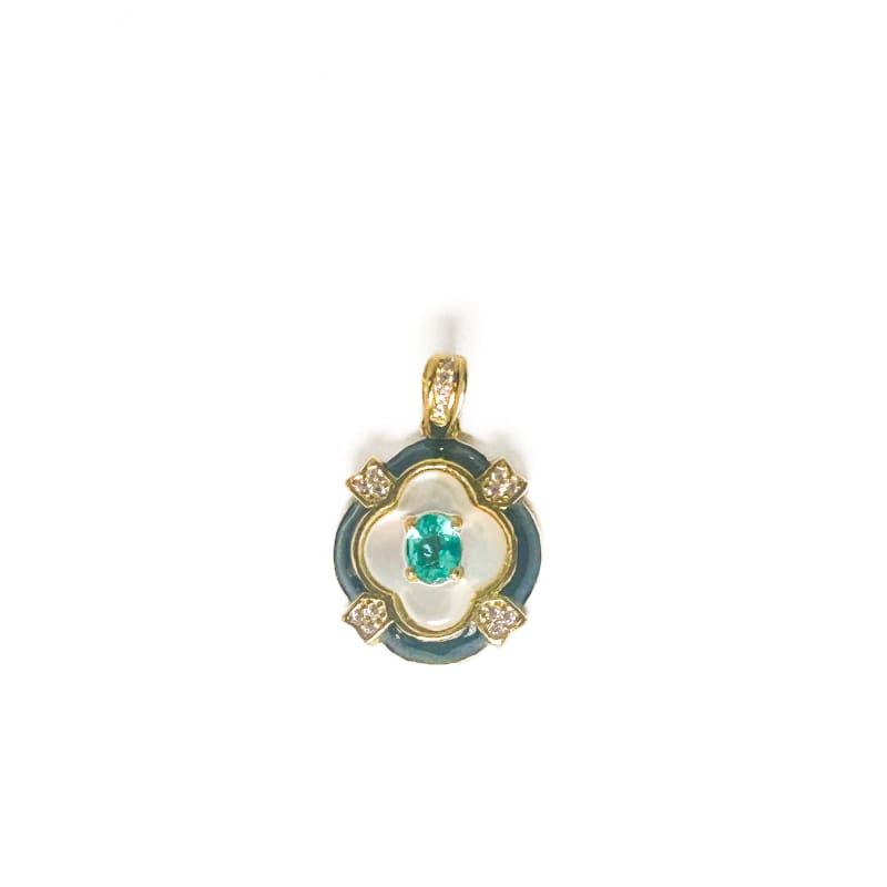 Vintage Gold Plated 925 Sterling Silver Apatite Mother of Pearl Pendant - Frijja, LLC