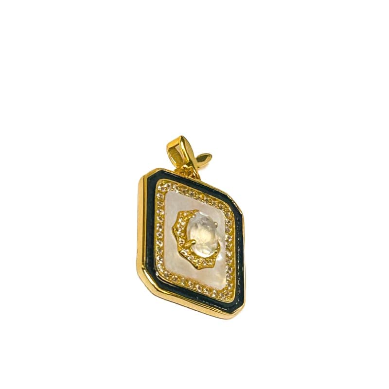 Vintage Gold Plated 925 Sterling Silver Square Moonstone Pendant - Frijja, LLC