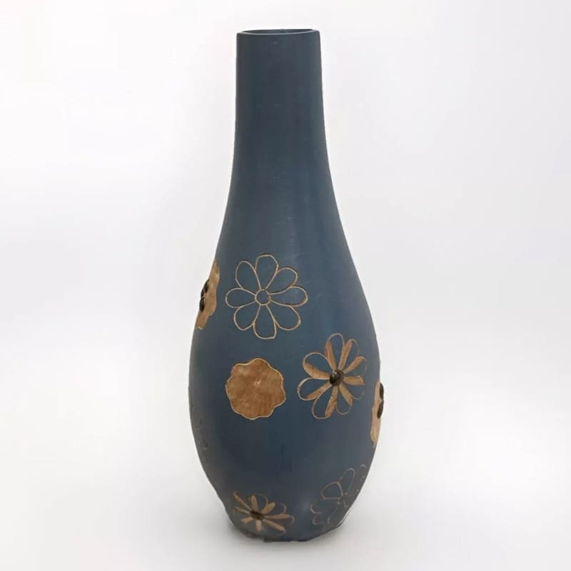 Wood Vase Flower Mango Wood Carving Handmade Thailand Home Decor - 4.5" x 12" - Frijja, LLC