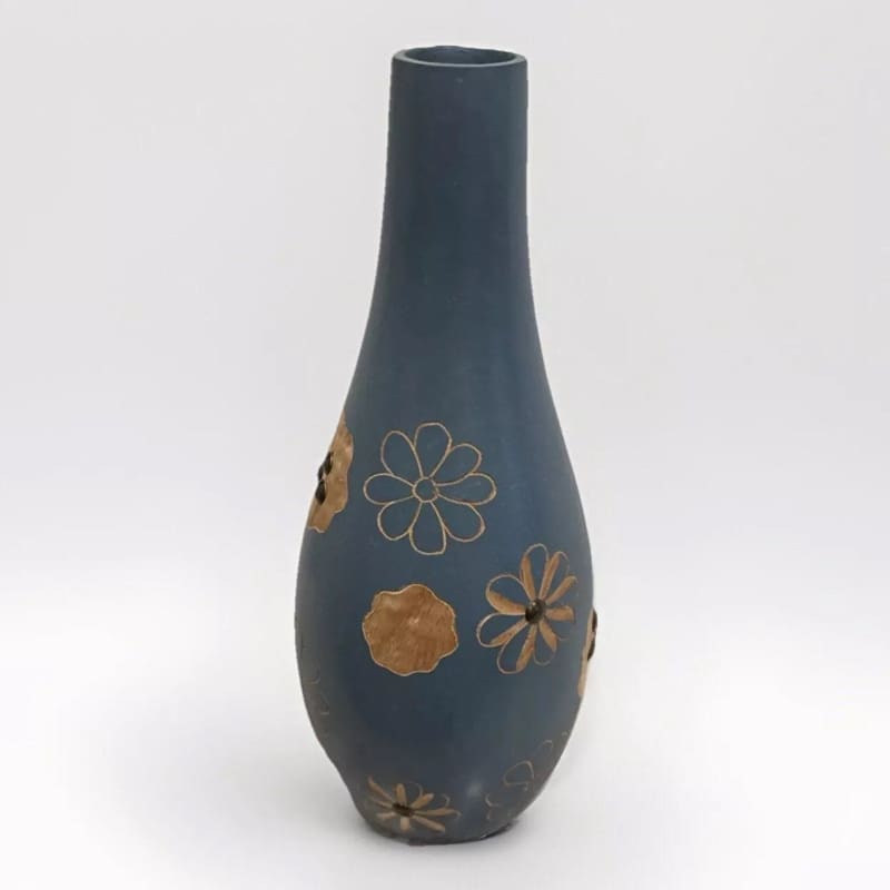 Wood Vase Flower Mango Wood Carving Handmade Thailand Home Decor - 4.5" x 12" - Frijja, LLC