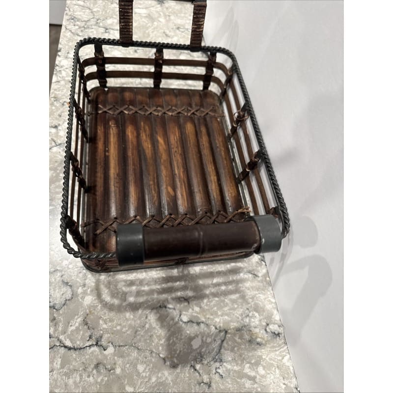 Woven Bamboo Tray with Metal Structure Handles Black/Brown - Frijja, LLC
