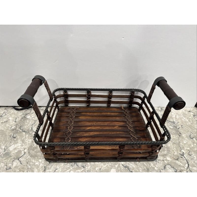 Woven Bamboo Tray with Metal Structure Handles Black/Brown - Frijja, LLC