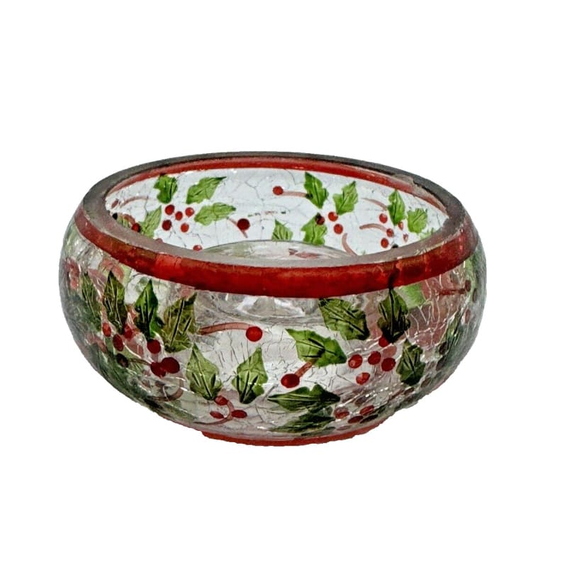 Yankee Candle Christmas Holly Crackle Glass Tealight Votive Holder Holiday - Frijja, LLC