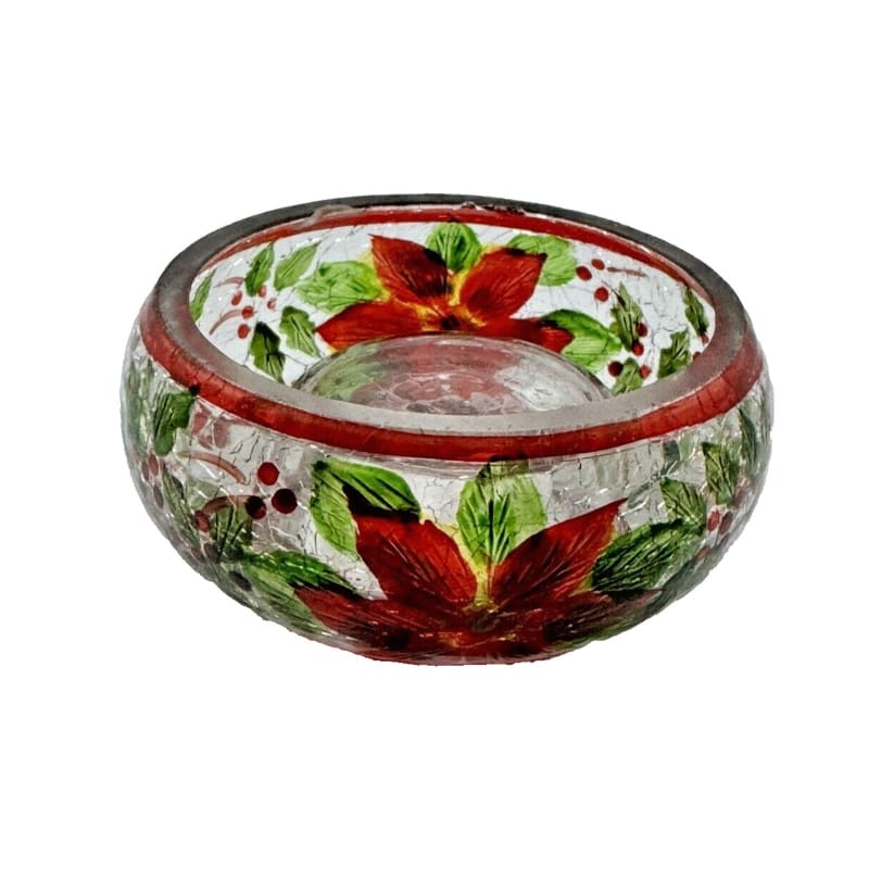 Yankee Candle Christmas Holly Crackle Glass Tealight Votive Holder Holiday - Frijja, LLC