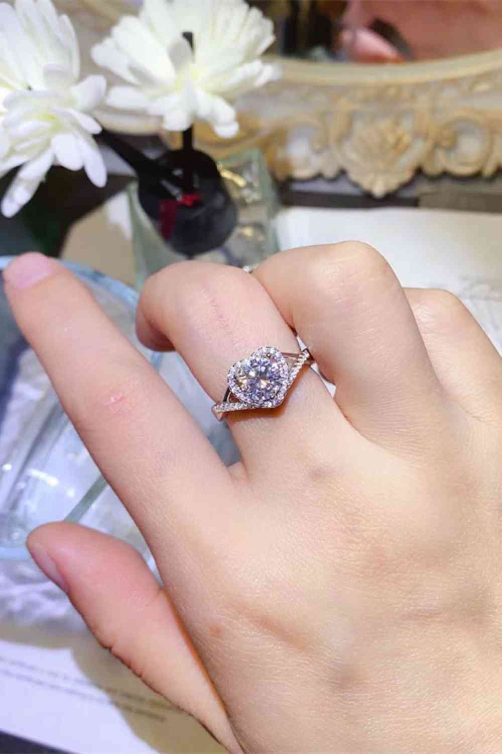 Adored 1 Carat Moissanite 925 Sterling Silver Heart Ring